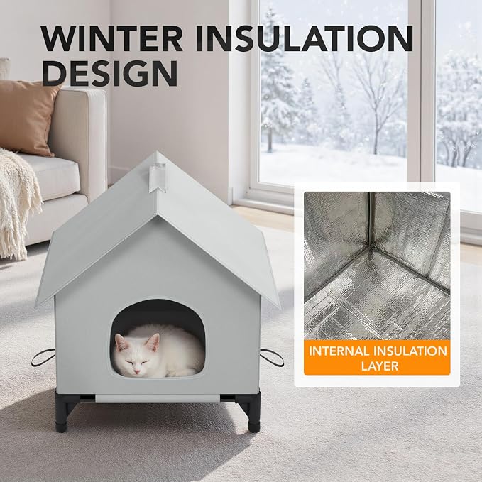 Large Cat House for Outside&Indoor,Insulated and Weatherproof,Foldable Cats Shelter, Bigger Cat House, Selfwarming Cat Shelter Large Cave Bed for Winter,Garden(22 x 22 x 26 inch,XL,Normal) - Image 4