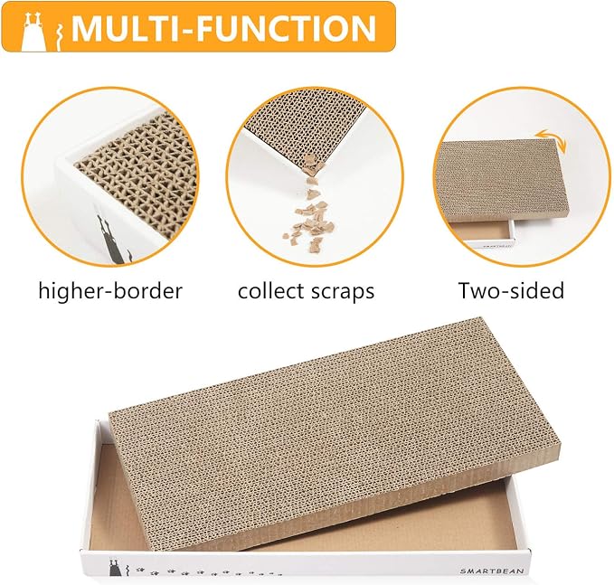 Cardboard Scratcher Pad Scratching post:Smartbean Cat Scratch Pad,Cat Scratching Post with Durable&High Density Cardboard, Indoor Toy for Cat, Double-sided Design For double life (16.5x7.9x1.2 inches) - Image 2