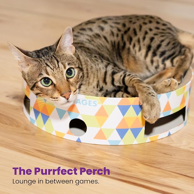Catstages Bowl Track Scratcher 3-in-1 Ball Track, Scratcher, Lounger, 13.8" | Corrugated Scratch Pad & Lounger + Ball Track Cat Toy with 2 Balls for Interactive Play, Indoor Enrichment, Cats & Kittens - Image 6