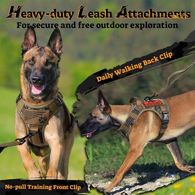 rabbitgoo Tactical Dog Harness for Large Dogs, No Pull Service Pet Vest | Military Molle System & Easy Control Handle, Adjustable and Reflective for Walking and Training, Desert Camo, Large - Image 3