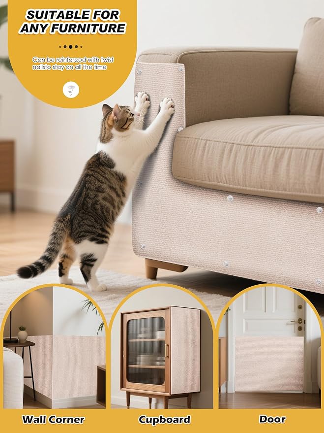 2PCS 39.4"x15.8" Cat Scratch Furniture Protector - Beige | Less claw damage, easier scratch-zone setup, worn post refresh, cleaner couch corners, softer look for cat homes - Image 6