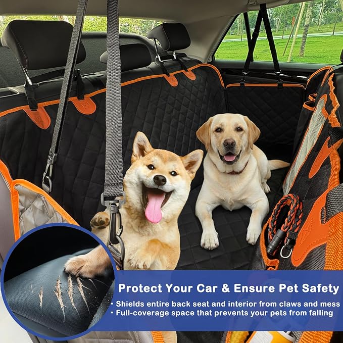 Dog Car Seat Cover, 600D Oxford Fabric, Waterproof Anti-Slip Hammock | Heavy Duty Pet Seat Protector with Side Flaps,Scratch Resistant for Back Seats,Fits Most Cars,Trucks and SUVs - Image 2