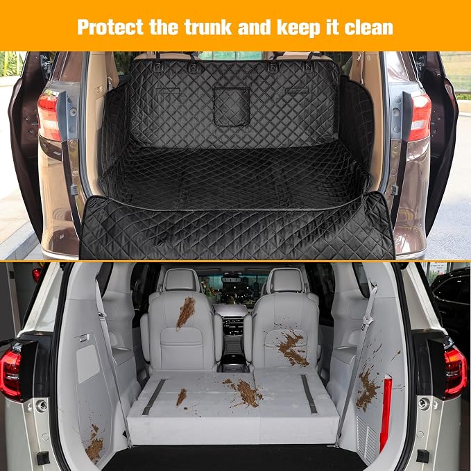 PETICON SUV Cargo Liner for Dogs, PU Leather Trunk Cover with Bumper Flap | Waterproof Pet Cargo Cover with Side Flaps, Dog Car Seat Cover with Non-Slip Mat Prevents Scratches, Pet Hair, Mud, and Dirt - Image 6
