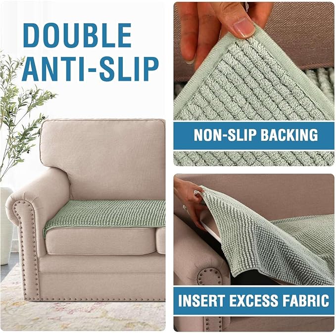H.VERSAILTEX Plush Chenille Couch Cover for 3 Cushion Couch Anti Slip Washable Sofa Slipcovers Soft and Durable Furniture Protector for Dogs Cats Kids (27.5" x 59", Sea Foam) - Image 5