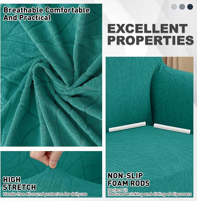 YEMYHOM Couch Cover Latest Jacquard Design High Stretch Sofa Covers for 2 Cushion Couch, Pet Dog Cat Proof Loveseat Slipcover Non Slip Elastic Furniture Protector (Medium, Begonia Leaf Blackish Green) - Image 3