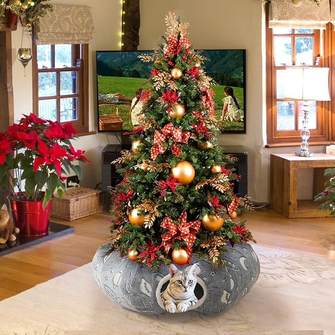 Large Cat Tunnels Bed Tube for Indoor Cats Under Christmas Tree Glows in The Dark Cat Tunnel with Cushion and Plush Ball Toy Longer Playground Toys for Dog Puppy Kitten Pet Gray - Image 7