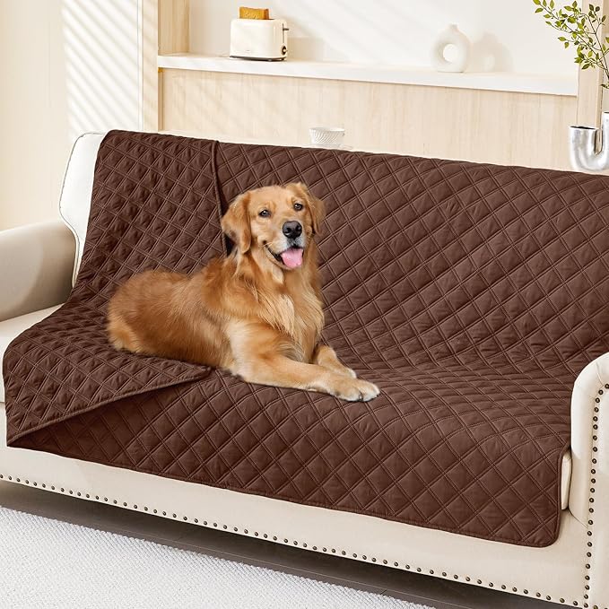 Smiry Waterproof Reversible Pet Couch Covers for Dogs | Pet Friendly, Soft Fabric, Washable Sofa Furniture Protector for Dogs Cat Kids, Checkered (68"x82", Brown/Brown) by Smiry