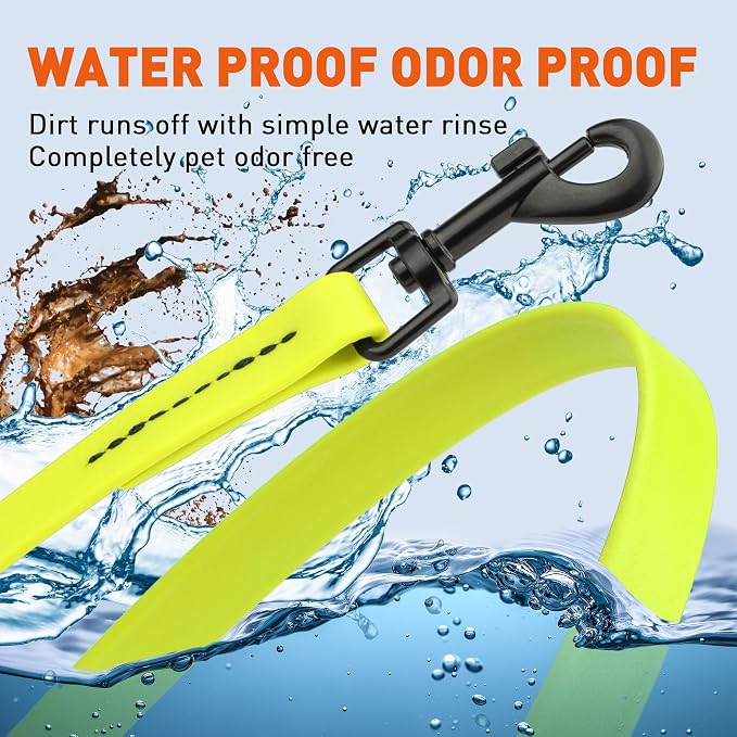Dogline Biothane Waterproof Dog Leash Strong Coated Nylon Webbing with Black Hardware Odor-Proof Easy to Clean High Performance for Small or Large Dogs Made in USA 4 or 6 ft Lead, Safety Yellow - Image 6
