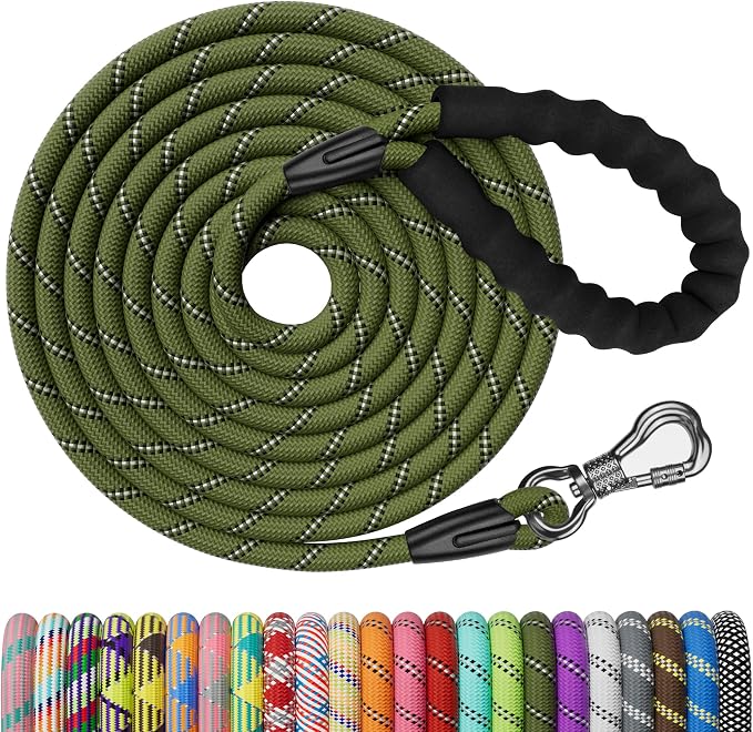 NTR Heavy Duty Large Dog Leash, 30FT Reflective with Swivel Lockable Hook and Comfortable Padded Handle, Puppy Leash for Walking, Hunting, Camping, Backyard for Small Medium and Large Dogs by NTR