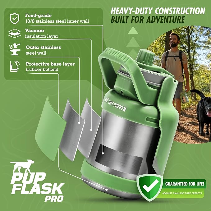PupFlask Pro Portable Insulated Dog Water Bottle, Stainless Steel Bowl | 30 or 50 oz Leak-Proof Thermos Dispenser Keeps Water Cold 24+ Hours, Built-In Flip Cup for Walking, Hiking and Travel - Image 7