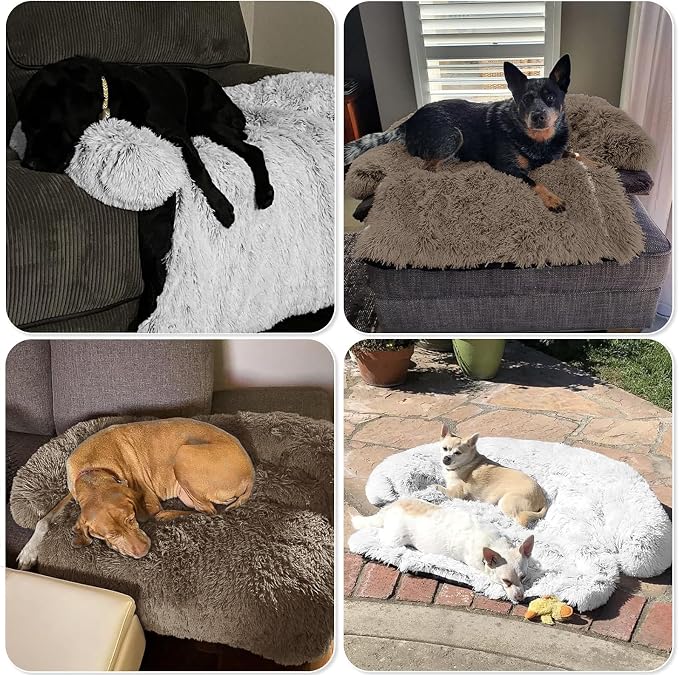 GGIB Calming Dog Bed Fluffy Plush Dog Mat for Furniture Protector with Removable Washable Cover for Large Medium Small Dogs and Cats (Extra Extra Large, Camel) - Image 7