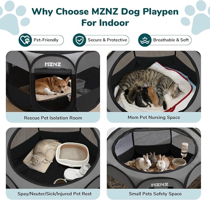 Dog Cat Small Animal Puppy Playpen Crate, Medium, Dark Grey | Portable Pop Up Pet Cage Enclosure Tent Kennel Indoor Outdoor with Carrying Case, No Assembly, Camping Use - Image 4