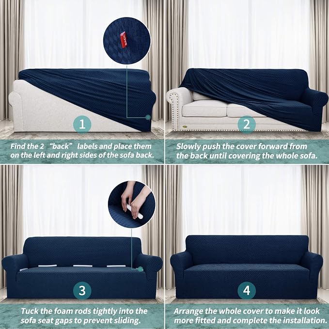 YEMYHOM Couch Cover Latest Jacquard Design High Stretch Sofa Covers for 2 Cushion Couch, Pet Dog Cat Proof Loveseat Slipcover Non Slip Magic Elastic Furniture Protector (Loveseat, Navy) - Image 7