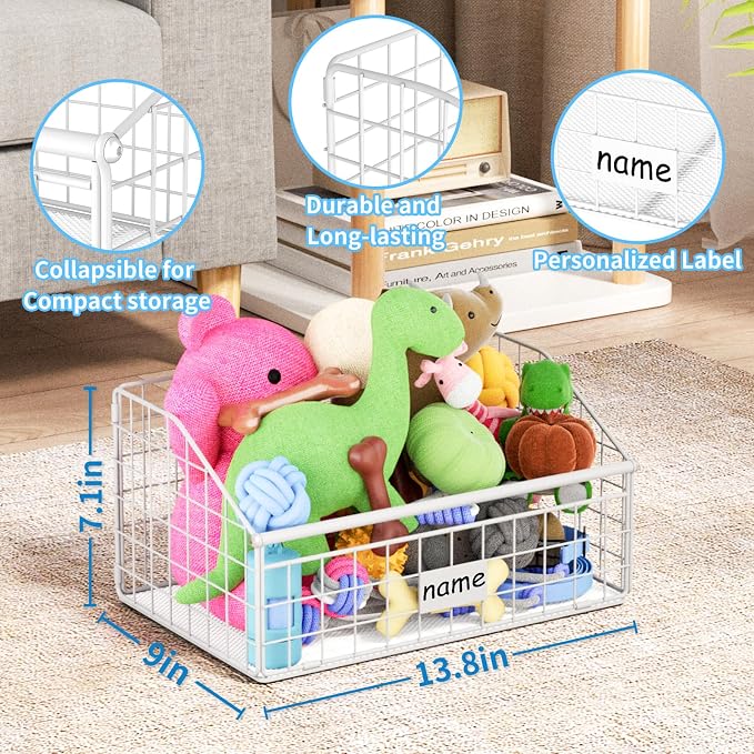 Kaiferty Indestructible Dog Toy basket, Small Toy Box for Dogs, Pet Toy Bin Dog Metal Basket for Toys, Dog Toy Storage, Dog Storage Organizer, Cat Dog Toy Box for Living Room Area (White) - Image 8