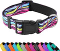 Reflective Dog Collar, Adjustable Neoprene Padded,Colorful Wave Pattern,S | Breathable Nylon for Small Dogs,Tear-Resistant Webbing,Chafe‑Free on Walks and Hikes,Metal D-Ring,Night Safety by PWOD