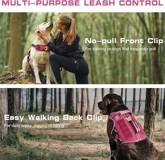Dog Harness, Tactical No Pull for Small Sized Dog with Handle | Breathable Soft Padded, Adjustable, Reflective, Molle System, Heavy Duty, No Choke for Walking Training, Pink Small - Image 3