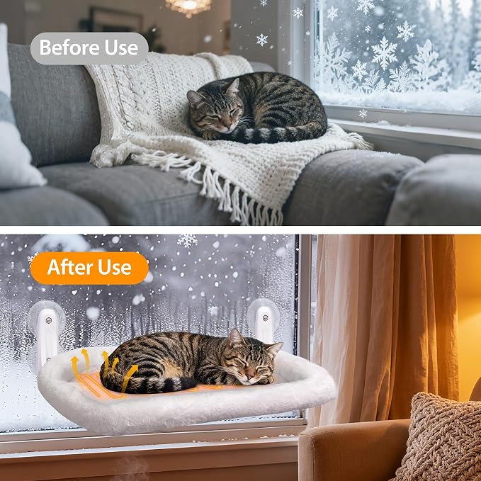 L&W BROS. 2PC Cat Heated Window Perches with Adjustable Thermostat & Timer – Dual Hammocks with Strong Suction Cups, Easy-to-Clean Warm Beds for Multi-Cat Homes, Holds Up to 50lbs Each (M 2PC) - Image 2