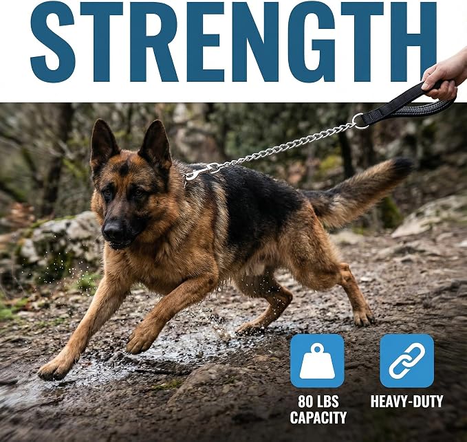 Heavy Duty Dog Chain Leash, 6 ft x 3.0 mm (25-120 lbs) | Padded Handle for Large & Medium Size Dogs - Image 7