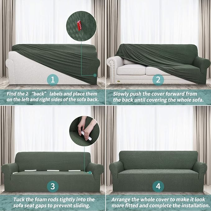 YEMYHOM Couch Cover Latest Jacquard Design High Stretch Extra Large Sofa Covers Pet Dog Cat Proof Oversized Slipcover Non Slip Magic Elastic Furniture Protector (XL Sofa, Army Green) - Image 6