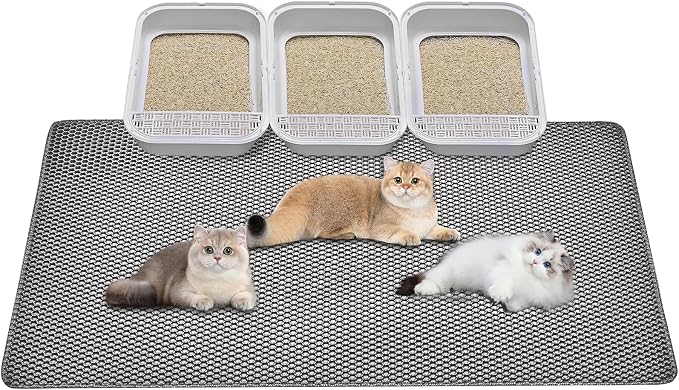 Cat Litter Mat - Extra Large Cat Litter Mat Litter Trapping Mat 46"x26"-Honeycomb Double Layer Design,Urine and Water Proof Material,No Slip& No Phthalate,Washable Easy Clean（Grey） by Poicrm