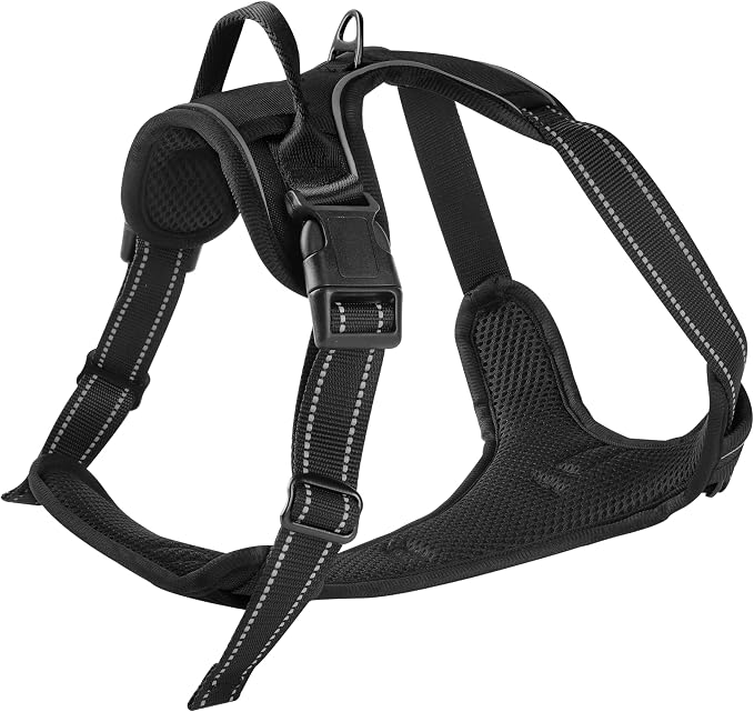 Adjustable Reflective Black No-Pull Dog Harness with 2 Leash Clips，Soft Padded Vest for Large Dog, Easy to Put on and Take Off, Black L - Image 3
