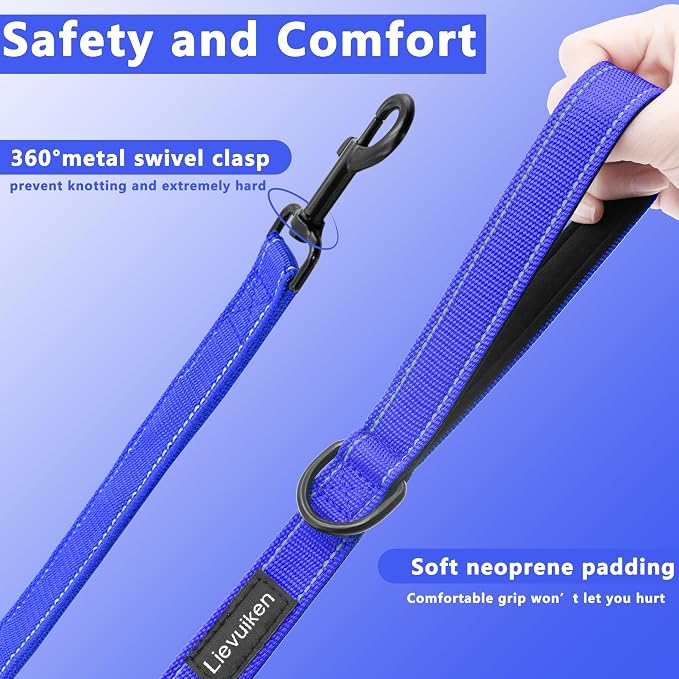Dog Leash 6ft Long,Double Handle Dog Leash for Control Training | Heavy Duty Dog Leads with Traffic Padded Handles, Reflective Leashes for Small Medium Large Dogs(6ft, Navy Blue) - Image 3