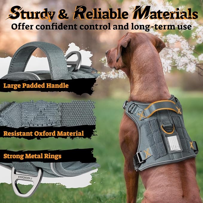 rabbitgoo Tactical Dog Harness for Small Dogs, No Pull Service Pet Vest | Military Molle System & Easy Control Handle, Adjustable and Reflective for Walking and Training, Grey, Small - Image 5