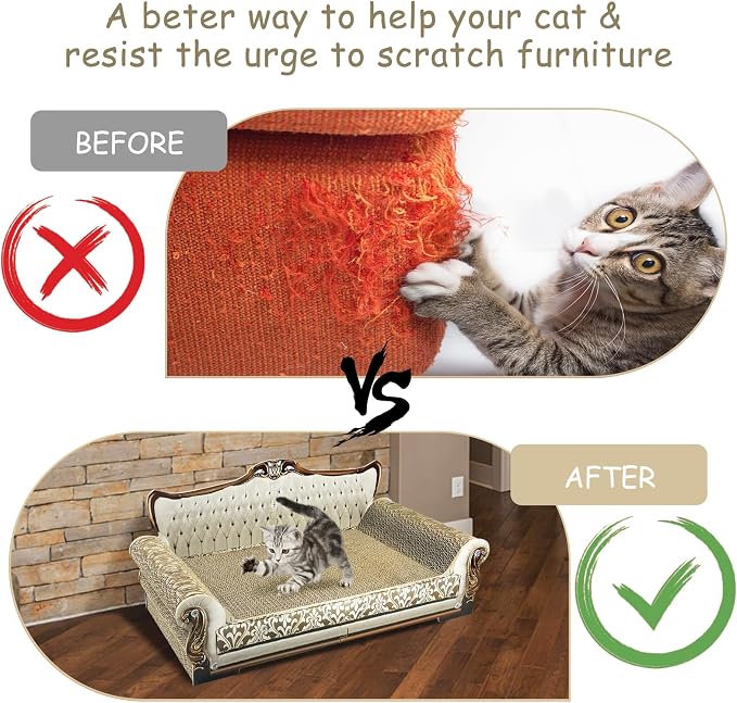 Luxury Cardboard Cat Scratcher Sofa Bed, Couch Shaped Scratching Board, Scratch Lounge with Catnip, Scratcher for Indoor Cats Large Grey - Image 5