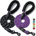 2 Pack Dog Leash, Heavy Duty Nylon Rope Pet Leashes(6FT-1/2,Black/Purple) | Comfortable Padded Handle, Anti-tangle Swivel Clip, Reflective for Night Walks and Training, Climbing Rope for Strong Pullers by BOOMIBOO
