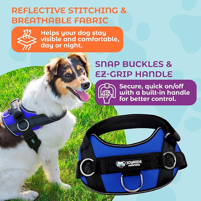 Joyride Basic Dog Harness 1.0 | Blue Serenity | L | Adjustable pet vest with 3 side leash rings for training, walking and improved control for small, medium or large dogs - Image 5