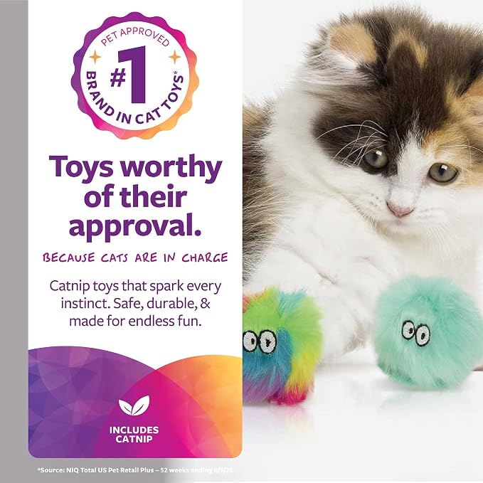 SmartyKat (2 Count) Fuzzy Friends Plush Catnip Ball Cat Toys - Rainbow/Turquoise, 2 Count - Image 2