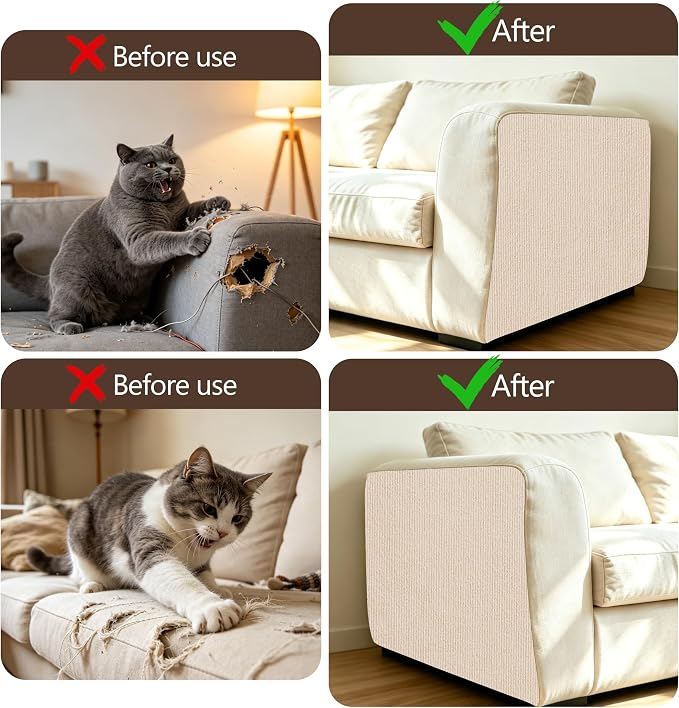 4Pcs Khaki Cat Scratch Protector,11.8"x15.8" 4mm Scratch Pad for Cats | Trimable Cat Scratchers for Indoor Cats, Easy Peel Tab Self-Adhesive Guards for Couch Sofa Wall Cat Tree & Cat Wall Furniture - Image 4