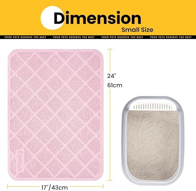 Conlun Cat Litter Mat Litter Trapping Mat, 24" x 17" Premium Durable PVC Grid Mesh with Scatter Control, Non-slip, Less Waste Cat Litter Box Mat, Pink - Image 2