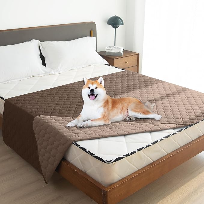 gogobunny Waterproof Dog Blankets for Large Dogs, Pet Bed Cover Breathable | Washable Pee Pads, Quilted Throw Blanket, Furniture Protector for Couch Sofa Bed Car, 82x82 Inch Dark/Light Chocolate - Image 3