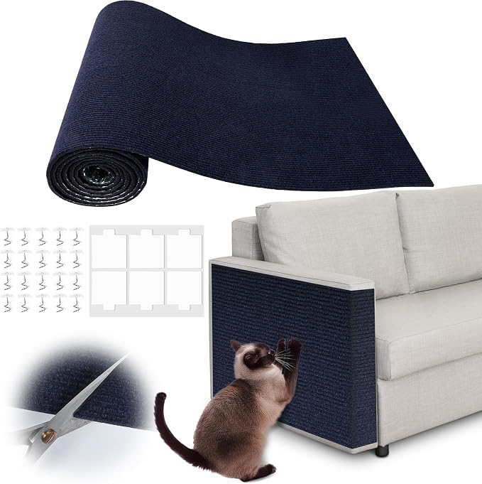 Cat Scratch Furniture Protector - 40" x 17" Trimmable Self-Adhesive Cats Claws Scratch Pads, DIY Cat Climbing Couch Protector for Scratch Post Cat Tree Replacement Indoor (Dark Blue) by Inchoco