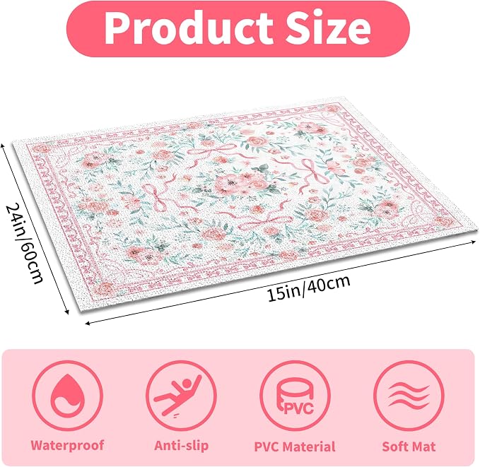 Cat Litter Mat 24"x15" for Litter Box, Non-Slip Washable Floor Mat with Litter Trapping Design, Scatter Control for Cats and Kittens, Pink - Image 2