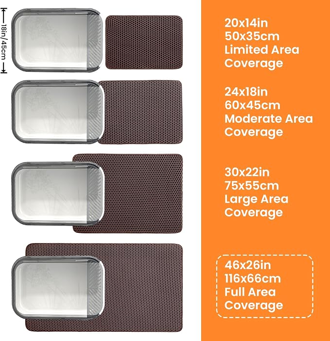 Extra Large Cat Litter Mat XXL, Double Layer Honeycomb, Brown | 46x26”, Reduces Litter Tracking, Easy to Clean, Waterproof, Non-Slip, Soft on Paws, Scratch Resistant, Brown, XXL - Image 9