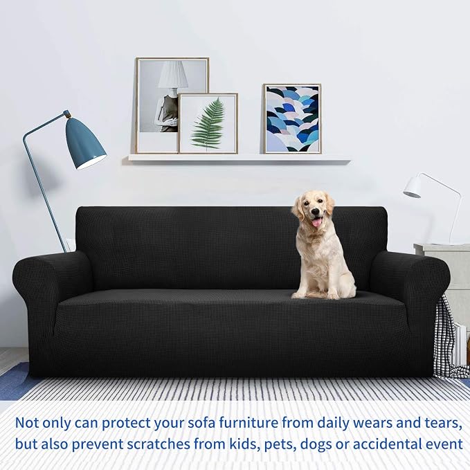 MAXIJIN Stretch Loveseat Sofa Slipcovers 1 Piece Love Seat Couch Covers for 2 Cushion Couch Non Slip Sofa Cover Washable Dog Cat Proof Furniture Protector Pet Friendly (Loveseat, Black) - Image 2