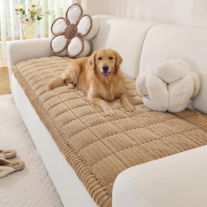 OstepDecor Couch Cover for Dogs, Washable Non Slip Sofa Cover for Pets | Soft Couch Covers for Sofa, Loveseat and Sectional, Furniture Protector Against Pet Hair & Dirt (27.6" x 70.9", Khaki) by OstepDecor