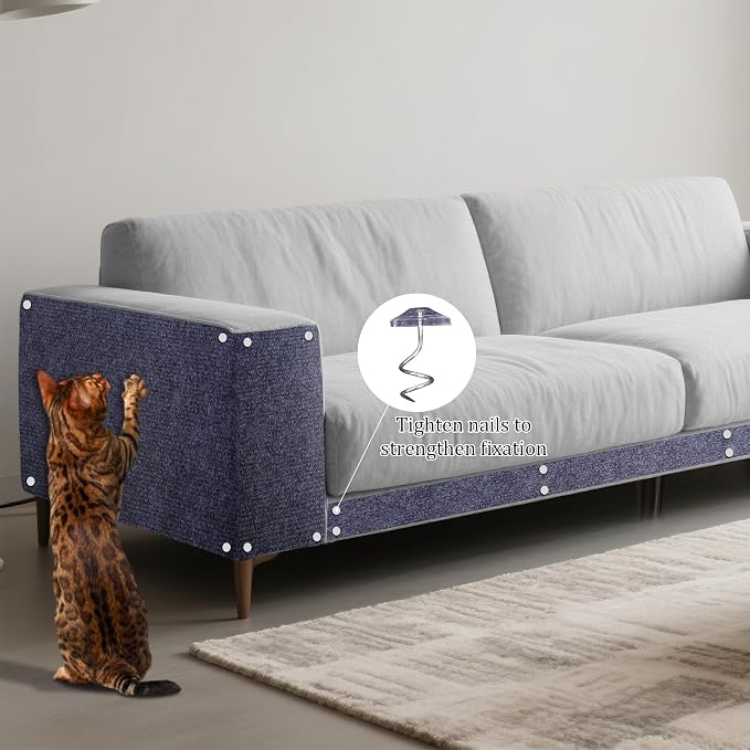 15.7'' x 78.7'' Cat Scratch Furniture Protector Cat Wall Scratcher Mat AdhesiveTrimmable Cloth Couch Anti-Scratch Cover DIY Climb Couch Protector from Claws, Replacement Pads，Grey - Image 2