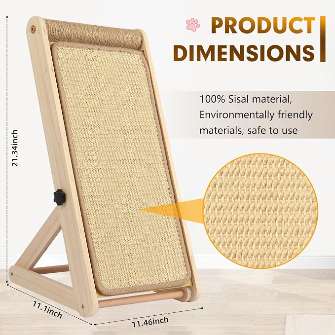 Sisal Cat Scratcher, 21 in Wooden Cat Scratching Board, 3 Spare Changeable Pads,Vertical cat Scratcher, cat Scratch Post for Indoor Cats - Wood Color - Image 2