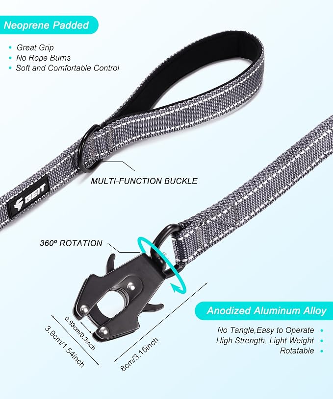 GEIT 2 Padded Handles Heavy Duty Dog Leash for Small Medium and Large Dogs | 4/5/6FT Reflective Dog Leashes with Aluminum Quick Release/Locking Tactical Frog Clip,Comfortable Traffic Handle - Image 4