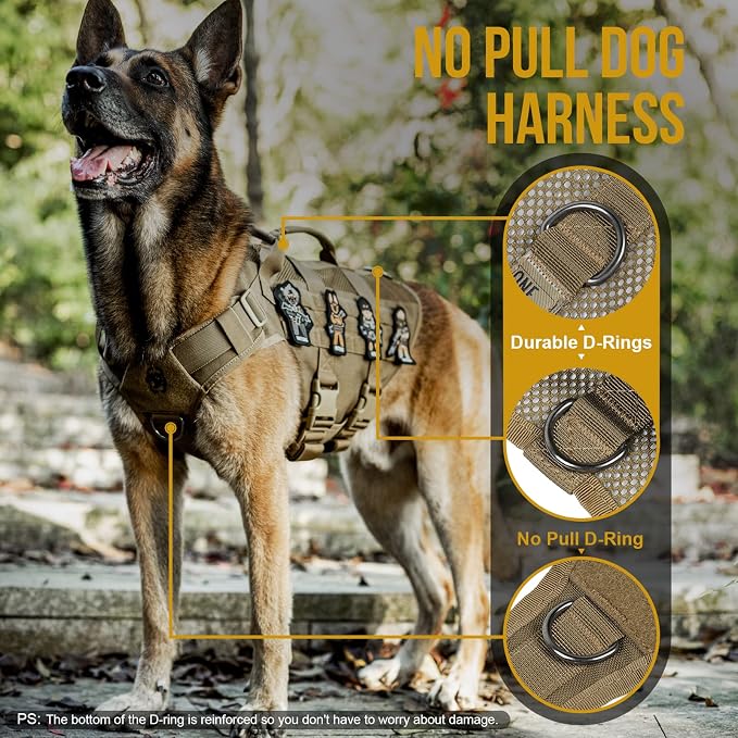 OneTigris No Pull Tactical Dog Harness for Medium Dog, Aire Mesh Dog Vest Harness, Breathable Military Molle Vests with Handles, Service Dog Vest for Walking Hiking Training (M, Brown) - Image 3