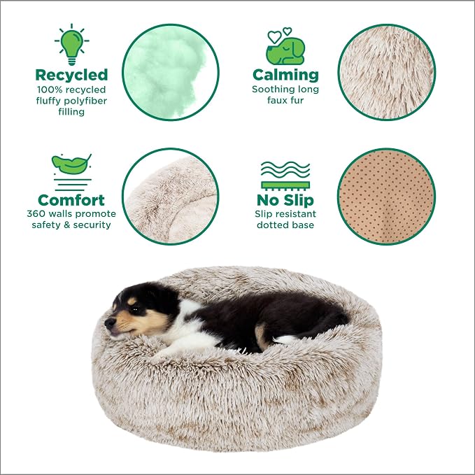 Furhaven 45" Round Calming Donut Dog Bed for Large Dogs, Refillable w/Removable Washable Cover, for Dogs Up to 90 lbs - Shaggy Plush Long Faux Fur Donut Bed - Driftwood Brown, Jumbo/XL - Image 7