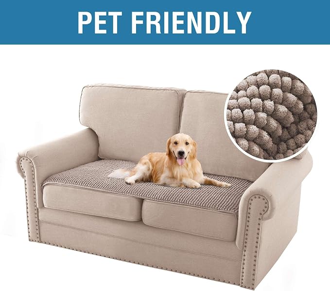 H.VERSAILTEX Plush Chenille Couch Cover for 3 Cushion Couch Anti Slip Washable Sofa Slipcovers Soft and Durable Furniture Protector for Dogs Cats Kids (27.5" x 59", Cuban Sand) - Image 2