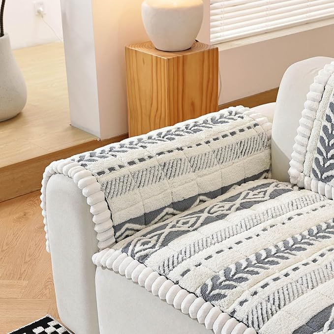Couch Cover for Dogs, Washable Non-Slip Boho Geometric Pet Sofa Protector, Soft Sofa Slipcovers Cushion Protector for Dogs and Cats. (Light Gray, 27.6" x 27.6" x 1.5"/Armrest or Backrest Cover 1PC) by Unknown