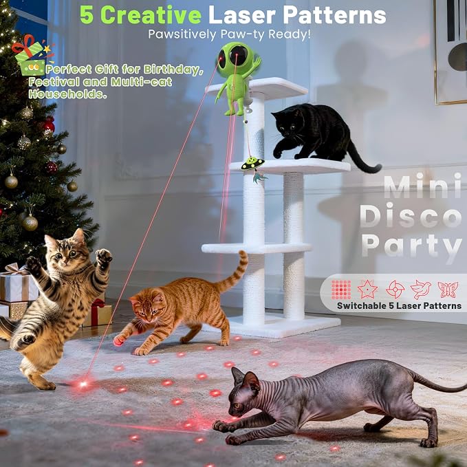ORSDA Laser Cat Toys for Indoor Cats, 2 in 1 Interactive Automatic Dual Laser & Catnip UFO Dangler for Kitten Toys, Truly Random Trajectory Radar Motion-Activated, Rechargeable 4 Modes, Clamp Design - Image 6
