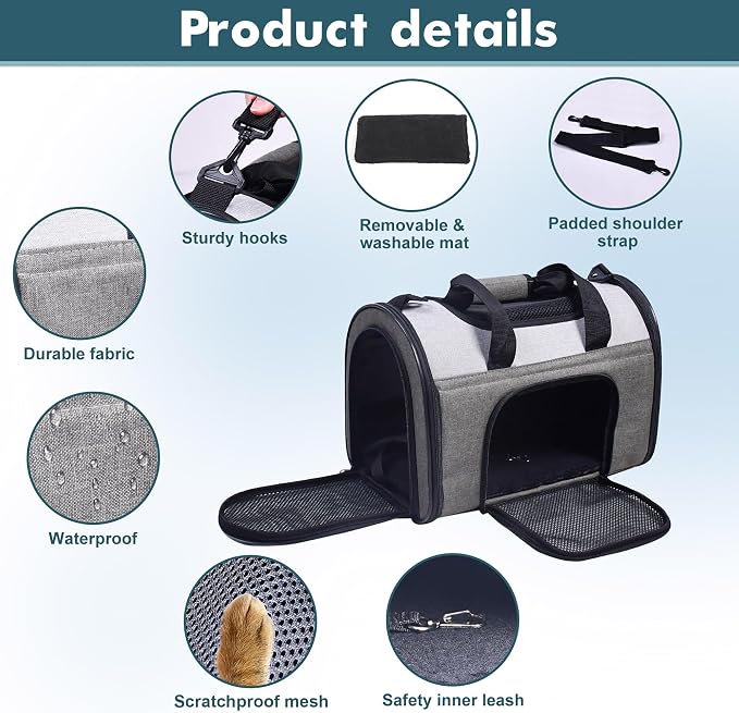 Jespet Airline Approved Soft-Sided Kennel Pet Carrier for Small Dogs Cats | Collapsible, Built-In Leash, Large Storage Pocket, Travel Handbag & Car Seat, Up to 10lbs - Image 2