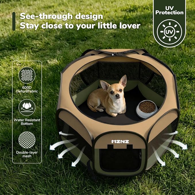 Dog Cat Small Animal Puppy Playpen Crate, Small, Olive Green | Portable Pop Up Pet Cage Enclosure Tent Kennel Indoor Outdoor with Carrying Case, No Assembly, Camping Use - Image 6