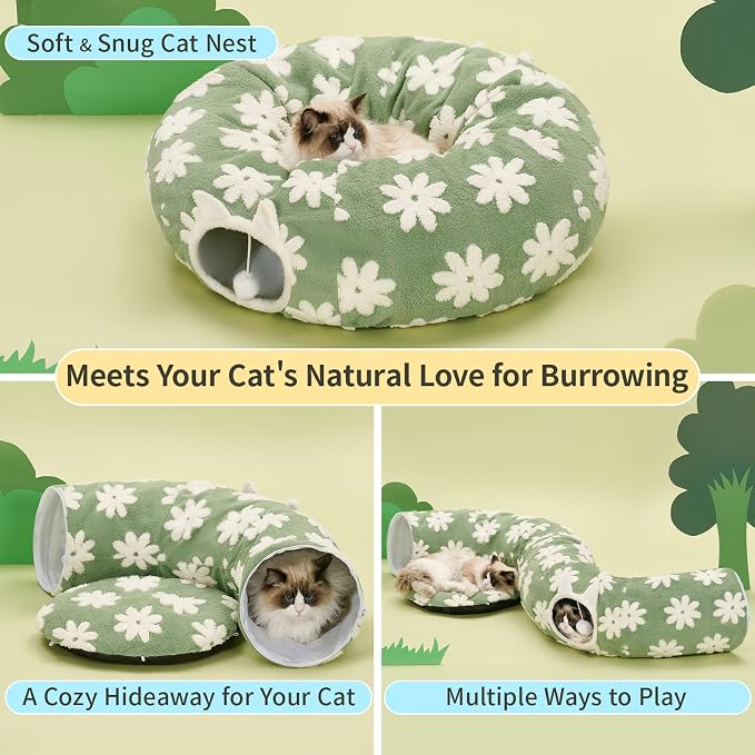 Pesen Cat Tunnel Bed with Soft Cushion for Indoor Cats and Kittens | Interactive Pet Toy Encourages Exploration, Supports Natural Instincts and Bonding for Cats, Small Dogs and Rabbits - Image 2